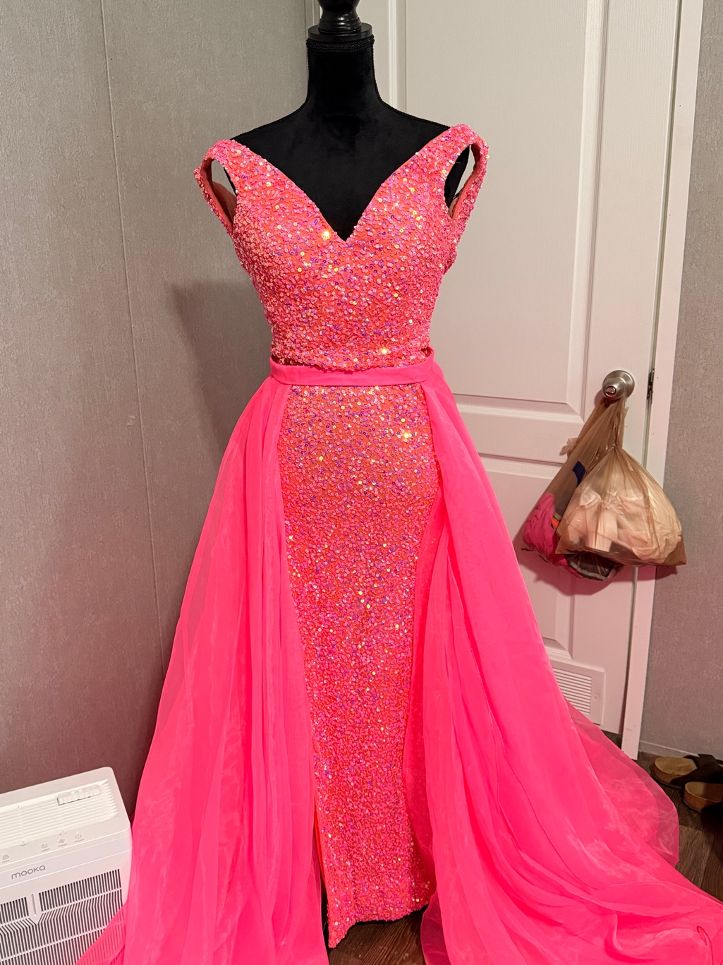 Vibrant Hot Pink Sequin Pageant Gown With Removable Train